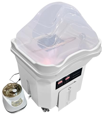 Head Spa Equipment Station de lavage mobile avec réservoir d'eau de 60 l, 4 roulettes universelles, table de massage, embout vapeur Optiona (blanc)