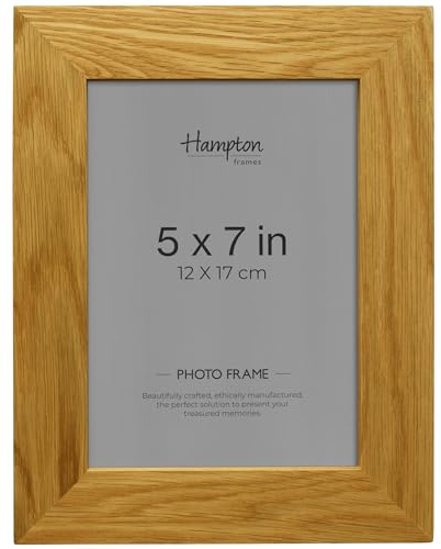Hampton Frames NEW HAMPSHIRE 5x7 (13x18cm), Solid Oak Wood Photo Frame Wall Mount & Freestanding, Glass Front, Bridle Joint Corners Perfect Display for Home Décor HAM57OAK