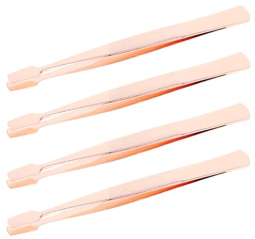 STOBAZA Pinzas de Precisión para Extensiones de Pestañas Acero Inoxidable 4 Unidades en Rosa Dorado Herramienta Multifuncional para Pestañas Postizas y Sellos Uso Profesional y