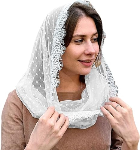 Nucelit Latinamerikansk massa huvudduk slöja för kvinnor katolsk mantilla traditionell brud tyll formella festtillbehör bröllopsceremoni slöja, Vitt, one size