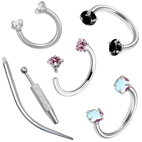 6-Piece Ear Piercing Jewellery with Separator Discs, Premium Stainless Steel Septum Nose Ring Set with Professional Tools, Multipurpose for Septum, Ear Cartilage, Lip Labret Piercing – Ideal for Begi