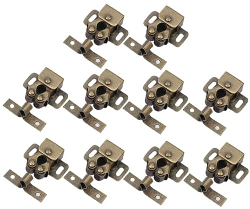 Générique Lot de 10 Loquets à Ressort pour Porte D’armoire, Serrure de Porte Intérieure en Acier Bronze, Serrure à Pression pour Meuble, Clips pour Placard, Fermeture Automatique Pratique