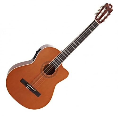 Deluxe-Single-Cutaway-Konzertgitarre mit Tonabnehmer von Gear4music, Natur | Integrierter Vorverstärker mit EQ und Lautstärke, einfacher Cutaway für hohen Bundzugang