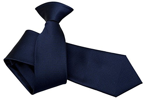DQT Cravate solide à clipser pour homme - Style moderne - Facile à porter, bleu marine, L