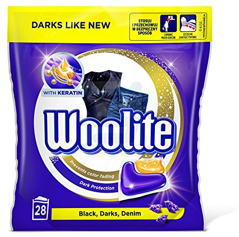 Woolite Laundry Capsules additive with keratin prevents color fading: BLACK,DARK,DENIM 28 caps/616g