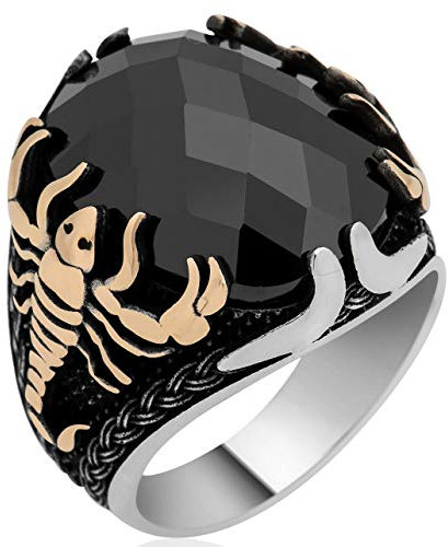 mysilverworld Herren-Ring aus massivem 925er-Sterlingsilber, Onyx-Stein, Skorpion-Figur (10), Sterling Silber, Onyx