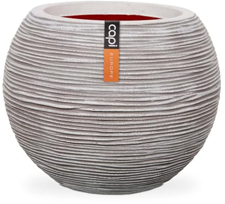 Capi Europe - Gefäß Kugel Rib NL - 62x48 - Elfenbein - Blumentopf für den Innen- und Außeneinsatz - Übertopf - Pflanztopf - Pflanzgefäß - Kunststoff - KOFI271