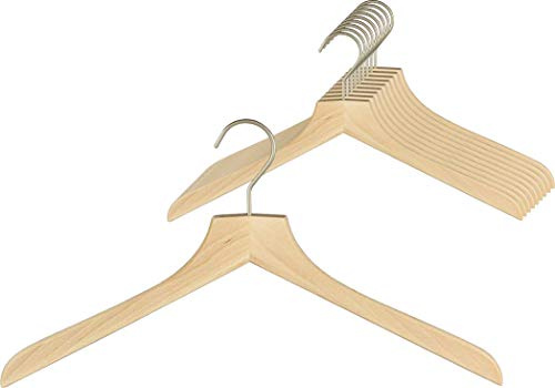 MAWA Kleiderbügel aus Holz, 10 Stück, hochwertiger Holzbügel für Jacken, Mäntel Pullover und mehr, FSC® Zertifiziert, 360° drehbarer Haken, Kleiderbügel aus Buchenholz, 45 cm, Natur