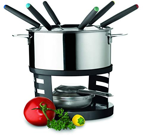 MÄSER 931541 Fondueset für 6 Personen, 10-teiliges kompaktes Fondue Set für kabellosen Betrieb mit Brennpaste, Edelstahl