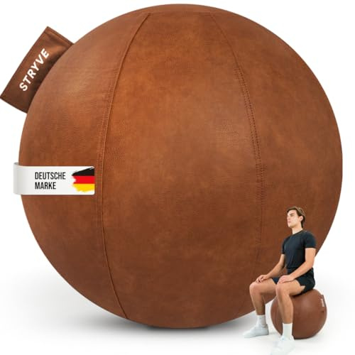 STRYVE ® Palla da ginnastica (65 cm, 70 cm), palla per sedersi da ufficio, palla per equilibrio con superficie antiscivolo (effetto tendina e portata fino a 150 kg) (feltro, 65 cm)