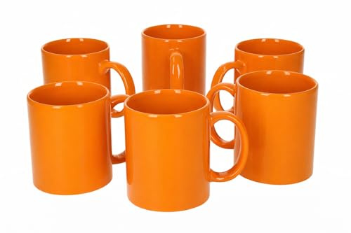 Van Well Kaffeetassen 6er Set – 375 ml – Zylindrische Porzellantassen in Orange – Spülmaschinen- & mikrowellengeeignet – Große Kaffeebecher im modernen Design