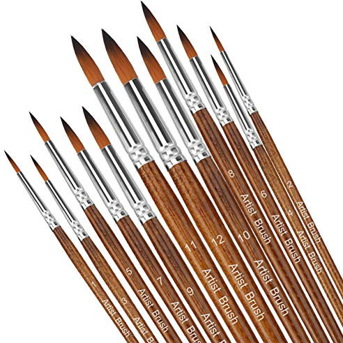 Pinsel teiliges Set,Nylon Pinsel, Nylonhaar Künstler Acrylpinsel für Acryl Aquarell Ölgemälde (Braun)