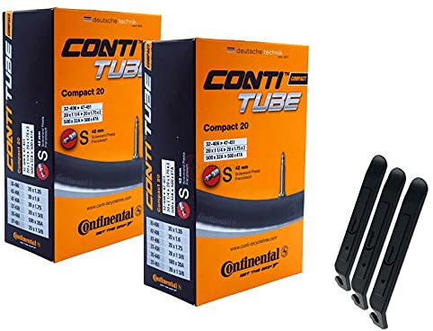 pneugo! Set 2 x Continental Fahrradschlauch 20 Zoll Sclaverand 35-406/47-406 (Compact) + 3 Reifenheber