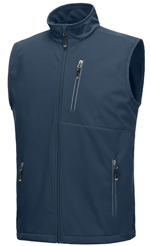 33,000ft Men's Lightweight Softshell Gilet, Windproof Waterproof Outerwear Vest Gilets Sleeveless Jacket for Cycling Running Hiking Golf Travel Midnight Blue 2XL