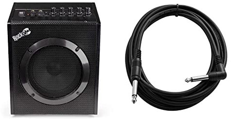 RockJam RJ20WAR2 20 Watt Electric Guitar Amplifier with Headphone Output, Three-Band EQ, Overdrive & Gain & TIGER GAC42 6.35mm - 1/4 Right-Angled Jack Guitar Cable 3M Guitar, Bass Lead