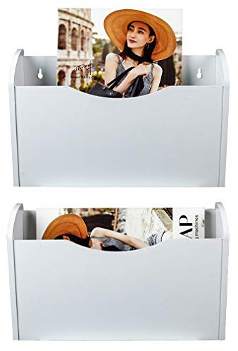 PAG Wand-Aktenhalter aus Holz Wandmontage Zeitungshalter Wandprospekthalter Post-Organizer zum Aufhängen für Post Zeitschriften Briefpapier Ordner,2 Taschen, Weiß