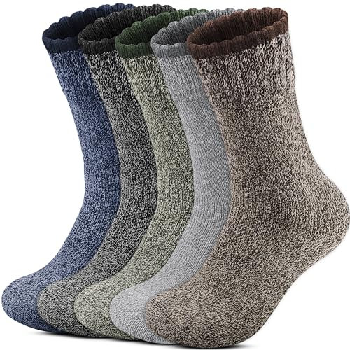 Reamphy 5 paar Herren Merino Thermosocken Socken，Outdoor Warme Wolle Wandersocken, Dicke Wollsocken Atmungsaktiv Wintersocken 39-46