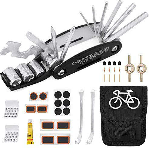 Ainiv Bike Repair Kit, 16 in 1 Set of Bicycle Mechanical Repair Kit, Multifunction Portable Folding Bicycle Repair Tool, Bike Drilling Kit