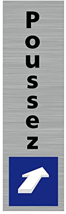 Signalétique.biz France - Plaque de porte POUSSEZ (Q0135) - 50 X 170 mm - Adhésif aspect aluminium brossé