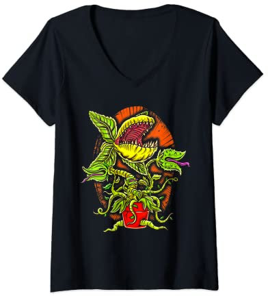 Womens Houseplant Lover Scary Carnivorous Plant Venus Flytrap V-Neck T-Shirt