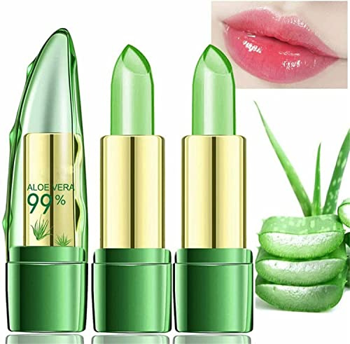 Aloe Vera Color Changing Lipstick, Clear Jelly Lipsticks,Long Lasting Nutritious Lip Balm,Lips Moisturizer Magic Temperature Color Change Lip Gloss (2 Pcs)