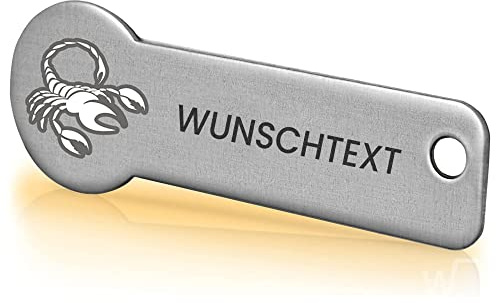 Einkaufswagenlöser ® Personalisiert mit Sternzeichen/Personalisierter Schlüsselanhänger mit Gravur & Schlüsselfundservice/Einkaufschip zum Rausziehen/Entriegler für Einkaufswagen - Scorpion