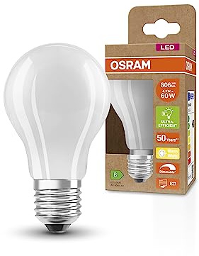 Osram SUPERSTAR+ CLASSIC A GLFR 60 LED-Lampe, E27, Kolbenform, 4,3W, 806lm, 2700K, warmweißes Licht, dimmbar, LED-Filament-Technologie, sehr geringer Energieverbrauch, Energieeffizienzklasse B