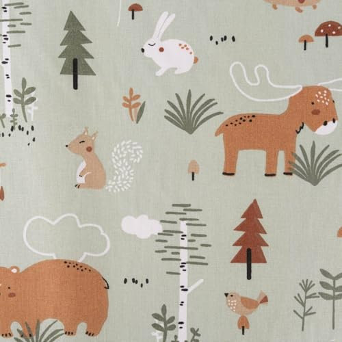 SCHÖNER LEBEN. Baumwollstoff Canada Bär Elch Eule Hase Eichhörnchen mintgrün 1,47m