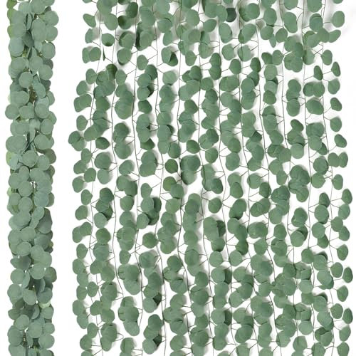 Dremisland 12 Pack Eucalyptus Garland UV Resistant Table Greenery Garland 200cm Silk Artificial Ivy Wreath Vines Fake Green Foliage Hanging Plants for Wedding Arch Party Fireplace Decor