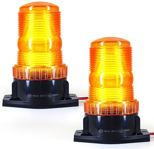 Fxlpower 2Pcs Gyrophare LED Orange, 10-110V Lumière Stroboscopique Feux Clignotants D'avertissement pour Camion Tracteur Véhicule