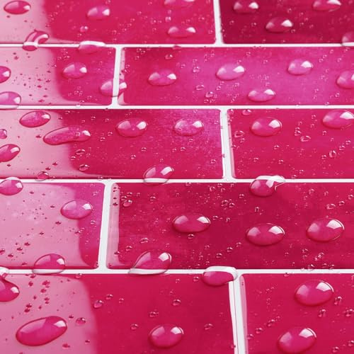 Livelynine Fliesenaufkleber Bad 3D Rosa Dunkel Wasserfest Klebefliesen Küche Vinyl Klebefliesen Bad Wand 30x30 Fliesen Selbstklebend Wand Küche Metro Fliesen Selbstklebend 3D Magenta Rosa, 16 Stück