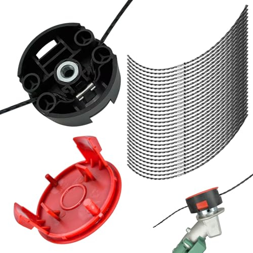 cimsfcor Bosch F016800431 Trimmerfaden 3,5 mm, mit 1 Ersatzschneidekopf F016F04839 und 1 Ersatz-Trimmerkappen F016F04841, kompatibel mit Bosch AFS 23-37 Rasentrimmer (32 Stück)
