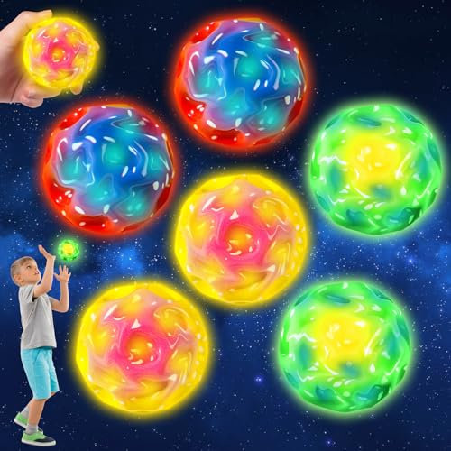 Joycabin 6 Stück Leuchtend Hüpfball,LED Beleuchtung Moon Ball,Sprünge Gummiball,Galaxy Ball,Flummies für Kinder,Space Ball EIN Knallendes Geräusch Machen Bouncing Ball für Kinder und Erwachsene