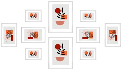 LEEJARD Bilderrahmen Set 10er Weiß – Bilderrahmen Collage verschiedene Größen (2x A4, 4x 13x18, 4x 10x15) – Galerierahmen Fotowand Set, Modern Fotorahmen für Wand & Tisch, Wohnzimmer Deko Familie