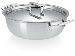 Le Creuset 53113240010550 3-Ply Stainless Steel Non-Stick Cooking Pot Diameter 24 cm Suitable for All Hobs Including Induction and Oven, Silver