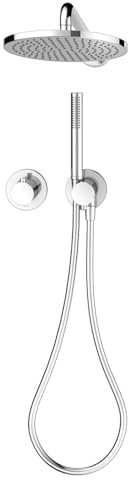 KEUCO IXMO Duschsystem mit Thermostat, Hand- & Kopfbrause, rund, chrom | Made in Germany, mit Brauseschlauch und Umstellventil, inkl. Unterputz-Grundkörper und Befestigungsmaterial