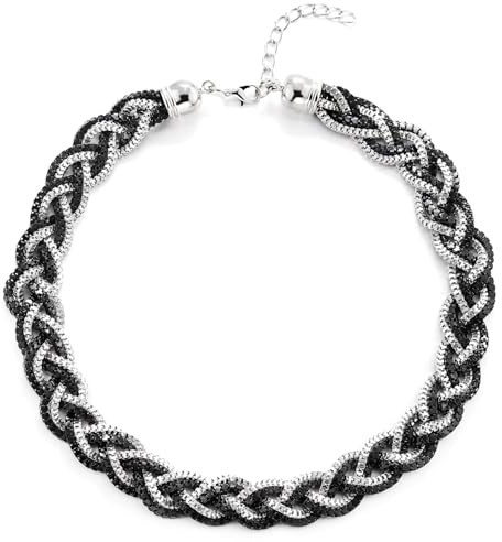 COOLSTEELANDBEYOND Silber Schwarz Statement Halskette, Geflochtene Hohl Box Kette Kabel Lätzchen Halsband Choker, Abendkleid Abschlussball