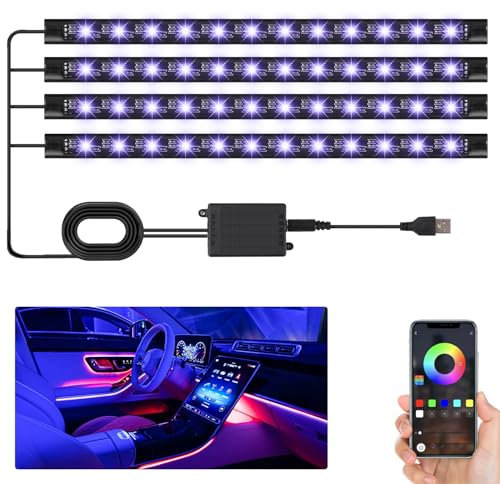 LEAZZLE Lampe LED Voiture 4 Pièces 48 RGB, Décoration Intérieure pour Homme et Femme