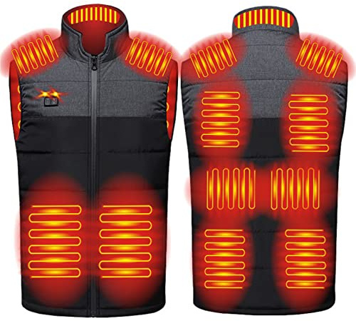 EMATOP Gilet Riscaldabile da Uomo e Donna, Caldo Invernale, Elettrico, per Lo Sport, Leggero, Senza Maniche, per Esterni, Con Colletto Alto, Temperatura Regolabile, 09-Grigio, M