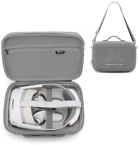 BeisDirect Funda de viaje para Pico 4 Ultra VR, funda rígida portátil para auriculares Pico4 Ultra VR y accesorios de controladores, funda protectora de transporte con correa para el hombro (gris)