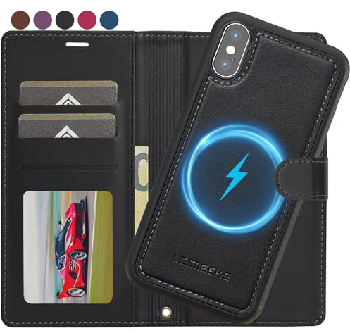 Ailicici für iPhone X/Xs Hülle, [Abnehmbar] 2-IN-1 Abnehmbare Magnetische Hülle, Kabelloses Laden, Kartenfach Leder Case, Handyhülle RFID Klapphülle, Schutzhülle für iPhone XS/für iPhone X