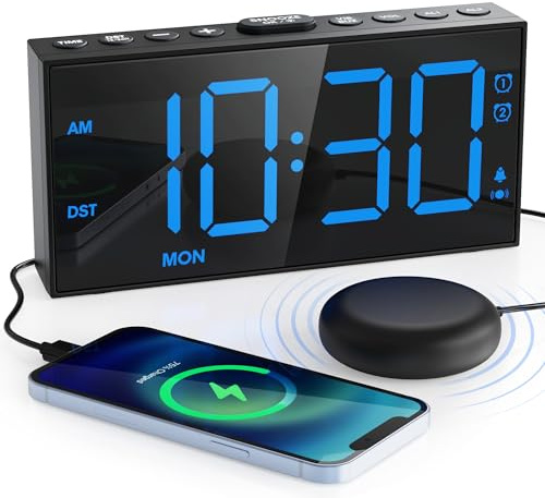 Mesqool Reloj Despertador Digital, Doble Alarma con Modo de Días Laborables/Fin de Semana, Cargador USB Tipo-C, Volumen y Luminosidad Ajustables en 5 Niveles, Función Snooze, 12/24H, DST (Azul)