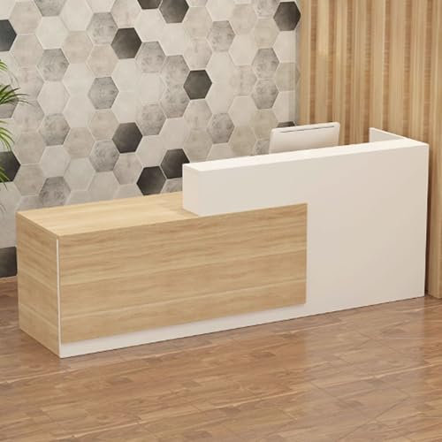 GUQASDV Reception Table, Reception Desk Salon, Empfangstresen für Praxis, Bürotheke Reception Tisch Holzwerkstoff Einfach zu Montieren für Schönheitssalons(White+Natural,1.3m)