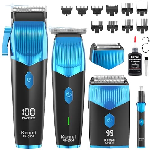 KEMEI Set di tagliacapelli e tagliacapelli, rasoio elettrico da uomo, con display LCD, ricaricabile tramite USB