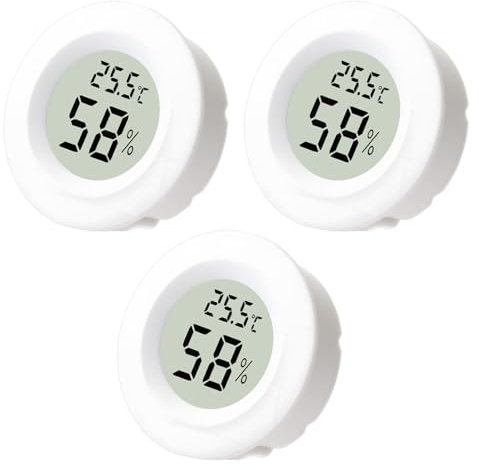 Hygrometer Thermometer Fathers Day Dad Gifts Round LCD Digital Round Temperature Humidity Meter Monitor Gauge for Greenhouse Dehumidifiers Humidifiers Basement Babyroom Home Office (3Pcs White)