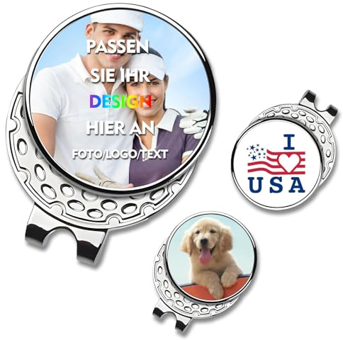 Personalisiertes Golfballmarker Hutclip mit Foto, Text, Logo oder Teamname, Magnetischer Golfball Markierer, Individueller Golf Zubehör Geschenk für Männer, Väter Golfer