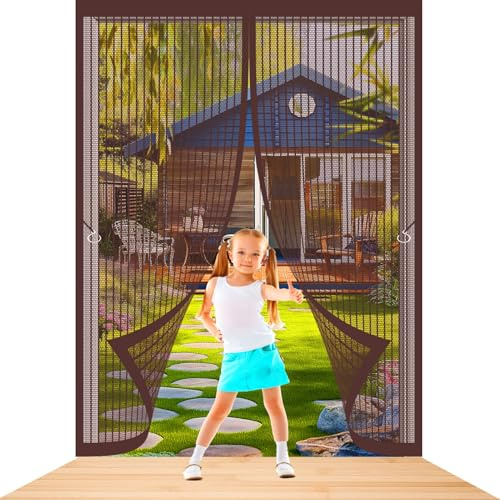 Zanzariere Magnetiche per Porte Finestre 97 x 214 cm Resistente Traspirante Zanzariera Magnetica per Porta Varie Taglie per Porte da Balcone, Cantine, Terrazze, Marrone