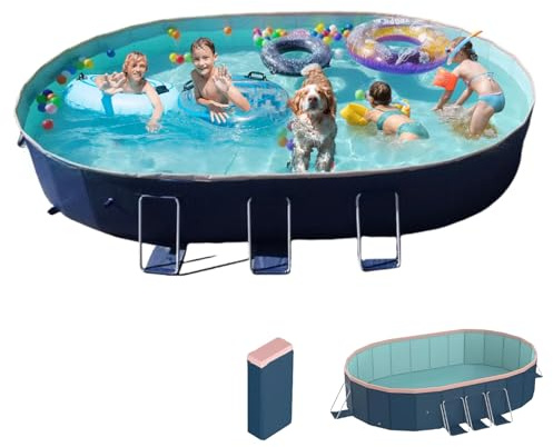 3m Oval Above Ground Pool - No Inflation Needed, Foldable PVC Family Swimming Pool for Backyard, Dark Blue(118.11 x 86.61 x 19.69inch)