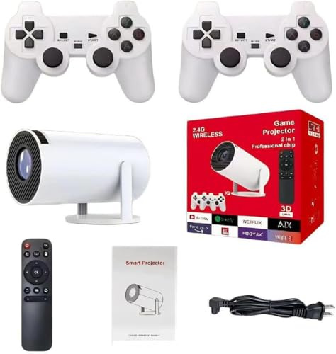 Projecteur console rétro - Projecteur de jeu professionnel 2 en 1, 4K HD avec jeux rétro intégrés, Smart TV pour intérieur et extérieur, pour enfants