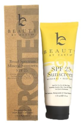Broad Spectrum Mineral Sunscreen, SPF 25, With Natural and Organic Ingredients, Water Resistant Sunblock Lotion for Travel, Sport or Baby, 118ml, 4 once